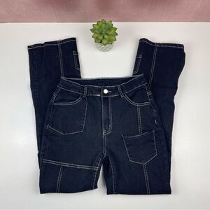 Black White Trim Indie Rocker Style Denim Jeans Women Medium